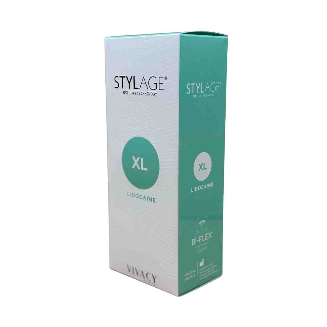 Caja de Stylage XL con Lidocaína (2x1ml) del laboratorio Vivacy disponible para compra online. Distribución oficial de ácido hialurónico inyectable de alta densidad para clínicas de medicina estética y profesionales sanitarios en España.