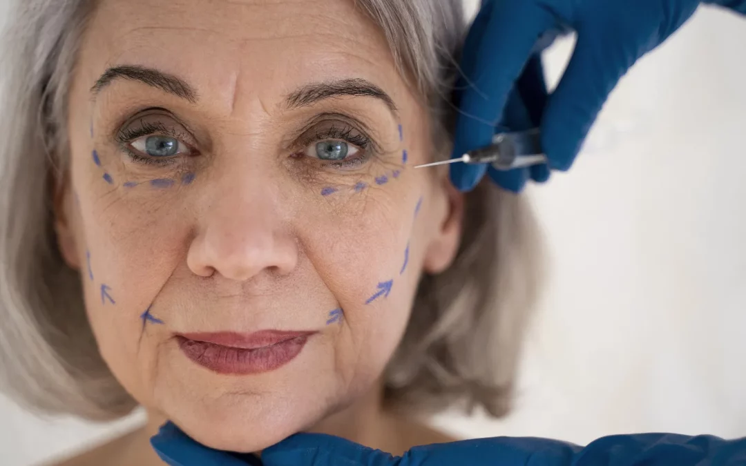 an older woman receiving under-eye filler