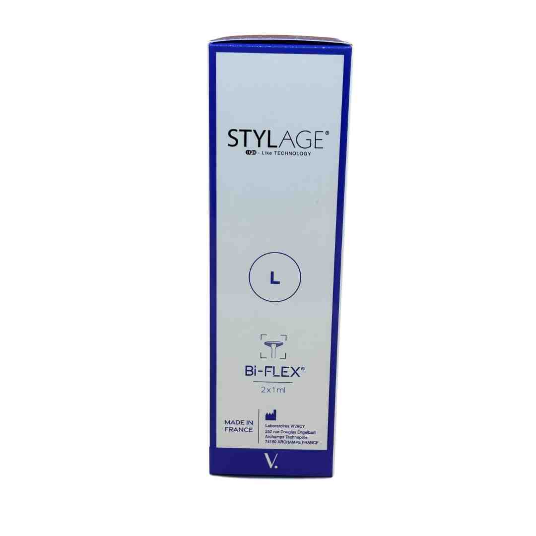 Especificaciones técnicas y formato de presentación de Stylage L (2 x 1 ml) de Vivacy. Suministro al por mayor de ácido hialurónico con tecnología Bi-Flex para profesionales sanitarios y centros médicos.