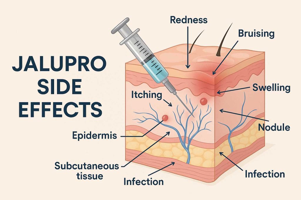 "Infographic detailing clinical side effects of Jalupro"