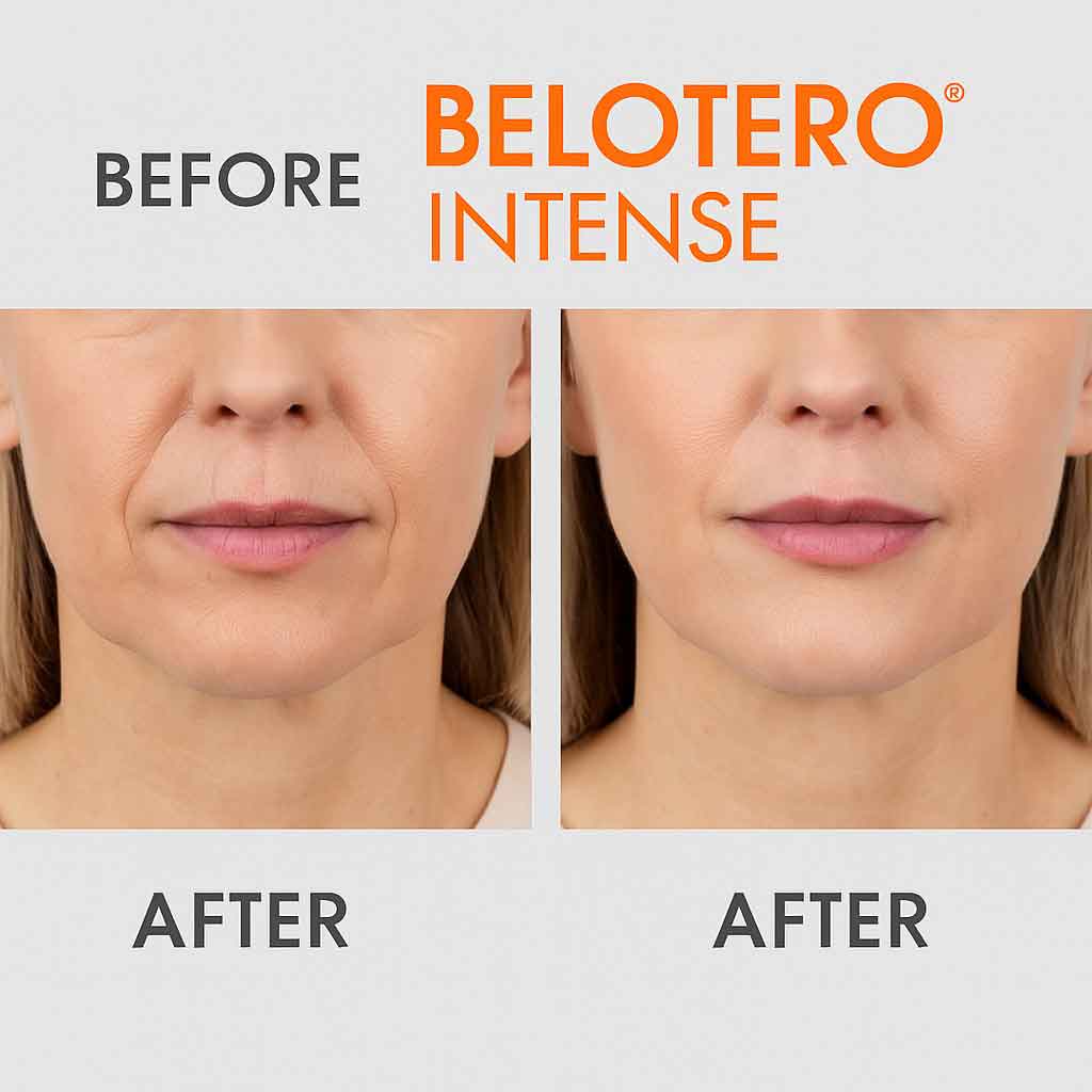Before and after results of Belotero Intense treatment on lower face