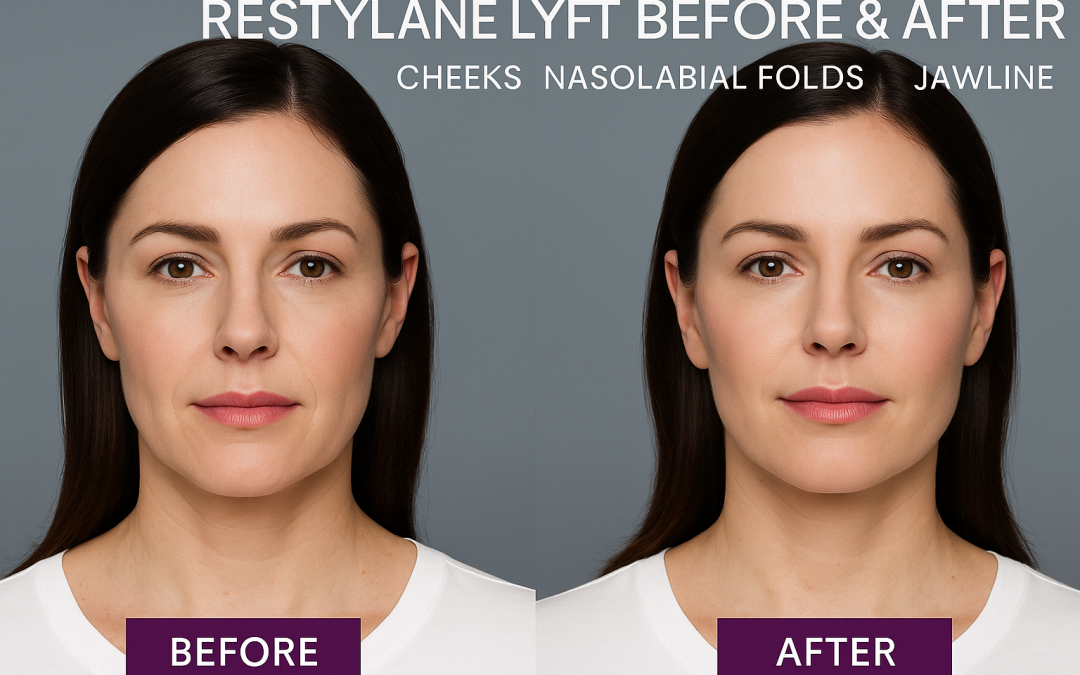Before-and-after comparison using Restylane Lyft on cheeks and jawline