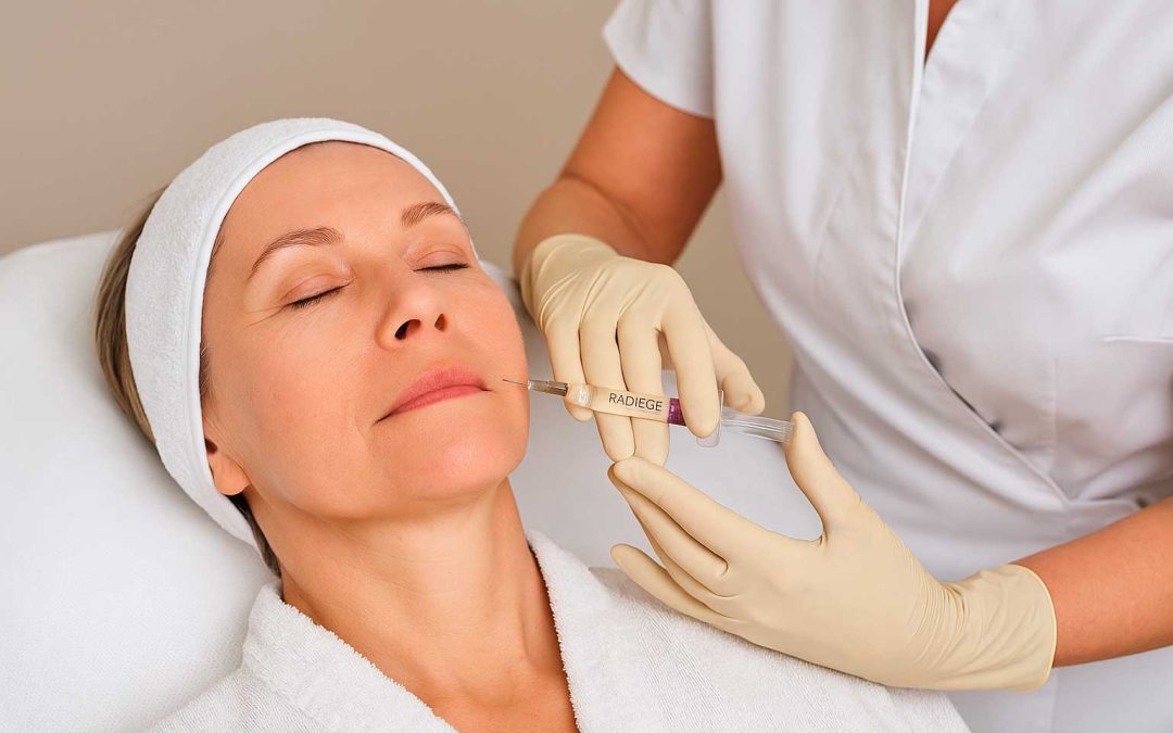 Aesthetic treatment using Radiesse 1.5 ml dermal filler applied to a middle-aged patient's lower face