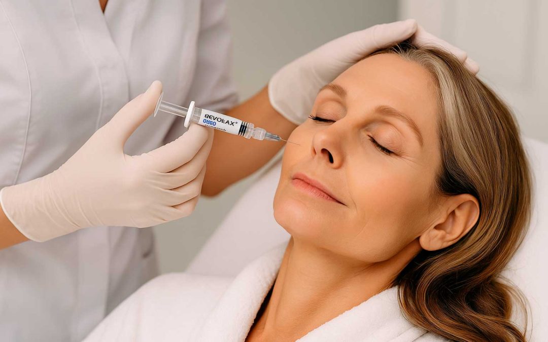 Aesthetic professional performing a Revolax Deep filler injection on a middle-aged patient