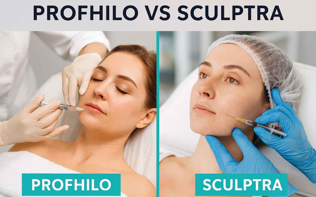 Realistic visual comparison of Profhilo and Sculptra treatment zones on patient faces