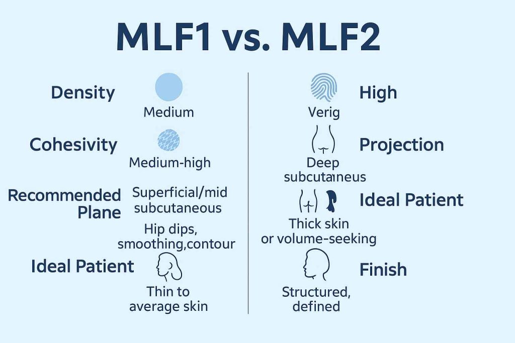 Before and after illustration showing gluteal enhancement using Hyacorp body fillers, highlighting increased projection and contour improvement.
