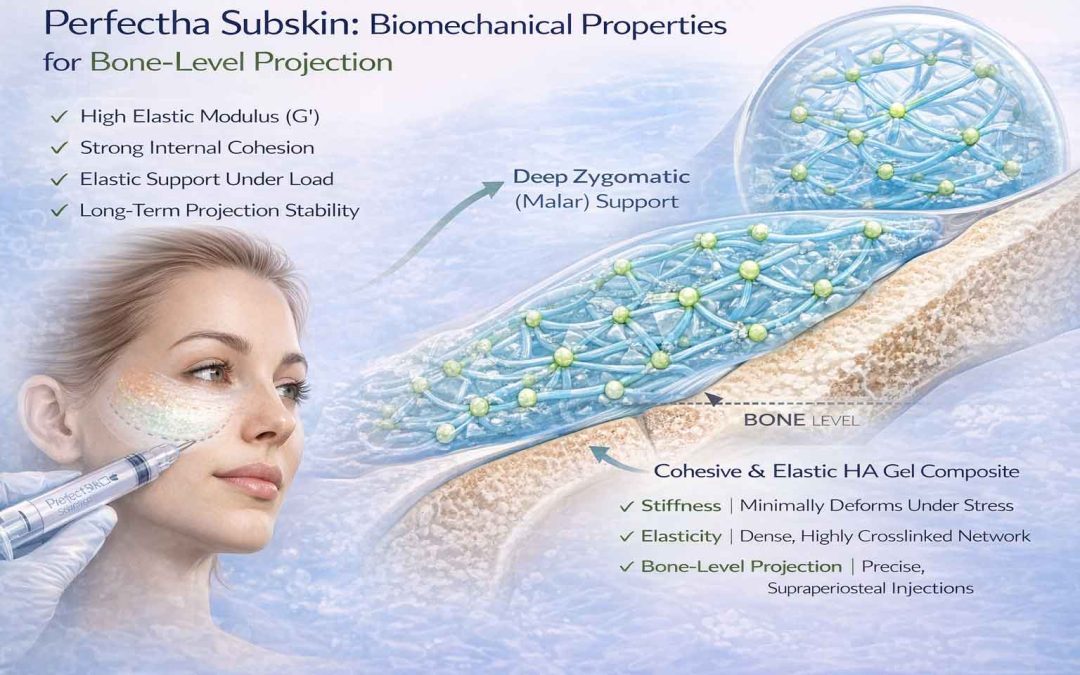 Perfectha Subskin deep malar support showing bone-level projection and high G prime with E-BRID crosslinking technology