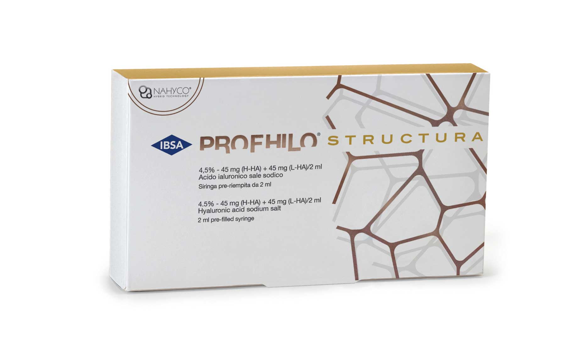 Profhilo Structura 2ml prefilled syringe with hybrid hyaluronic acid by IBSA for facial structural remodeling